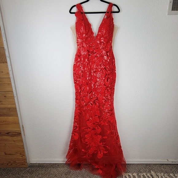 Jovani Red Lace Evening Gown - Picture 7 of 16
